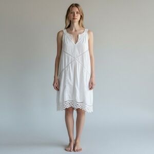 Odd Molly Crochet Lace White Cotton Dress Womens 3 Large Boho Sleeveless‎